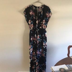Tie front floral jumpsuit